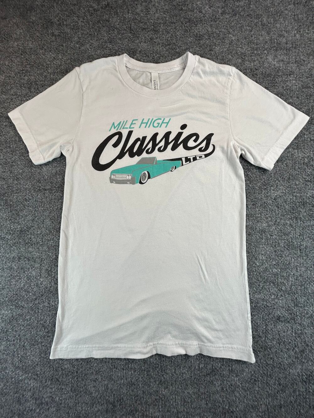 Mile High Classics LTD Graphic T-Shirt White Bella Canvas Small Car Tee - Picture 1 of 5